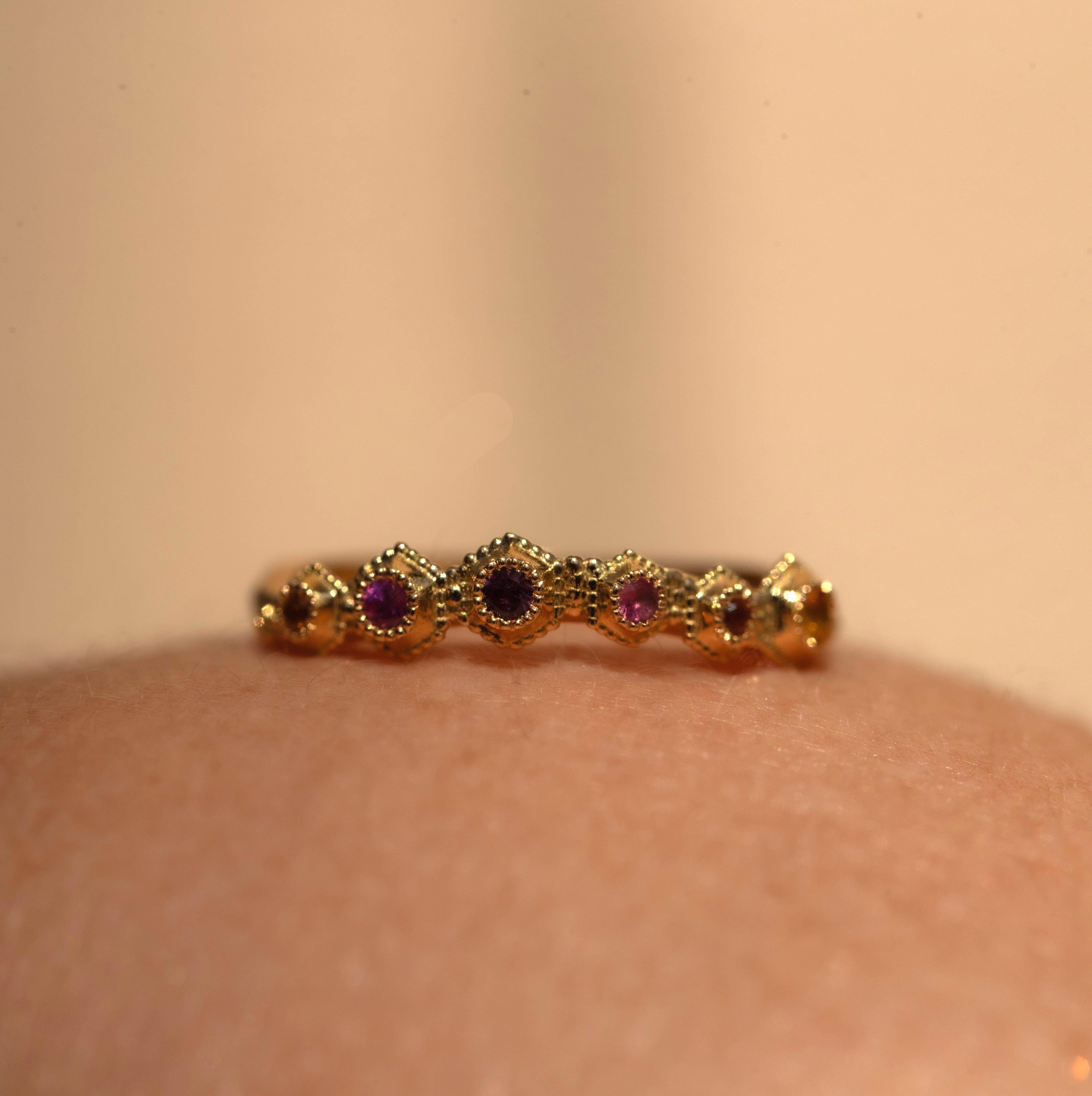 Stellar Ring, Gold, sapphires, rubies and garnets gradient