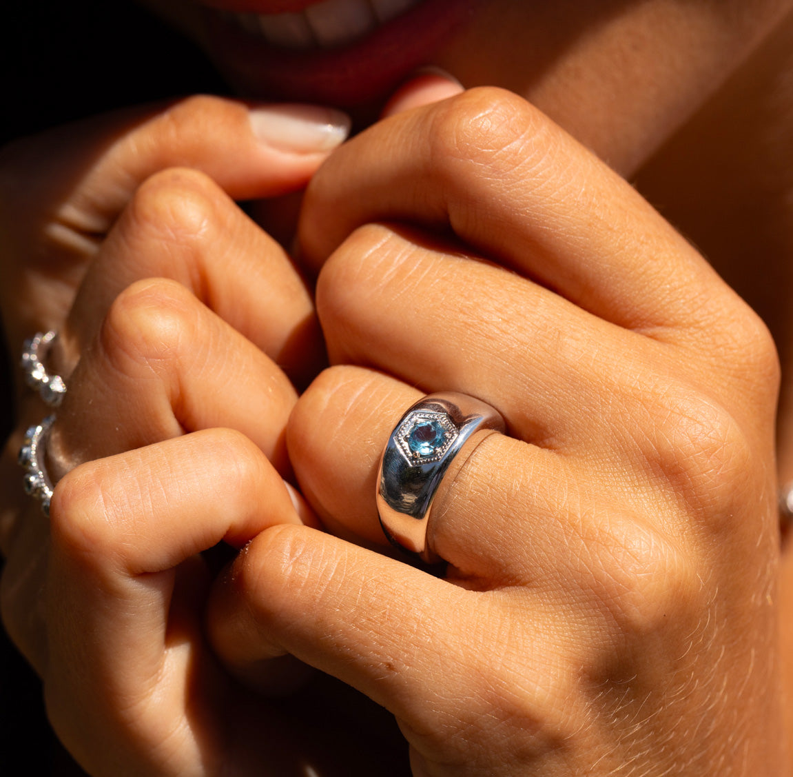 Bague Cocktail, Argent, Aigue-Marine
