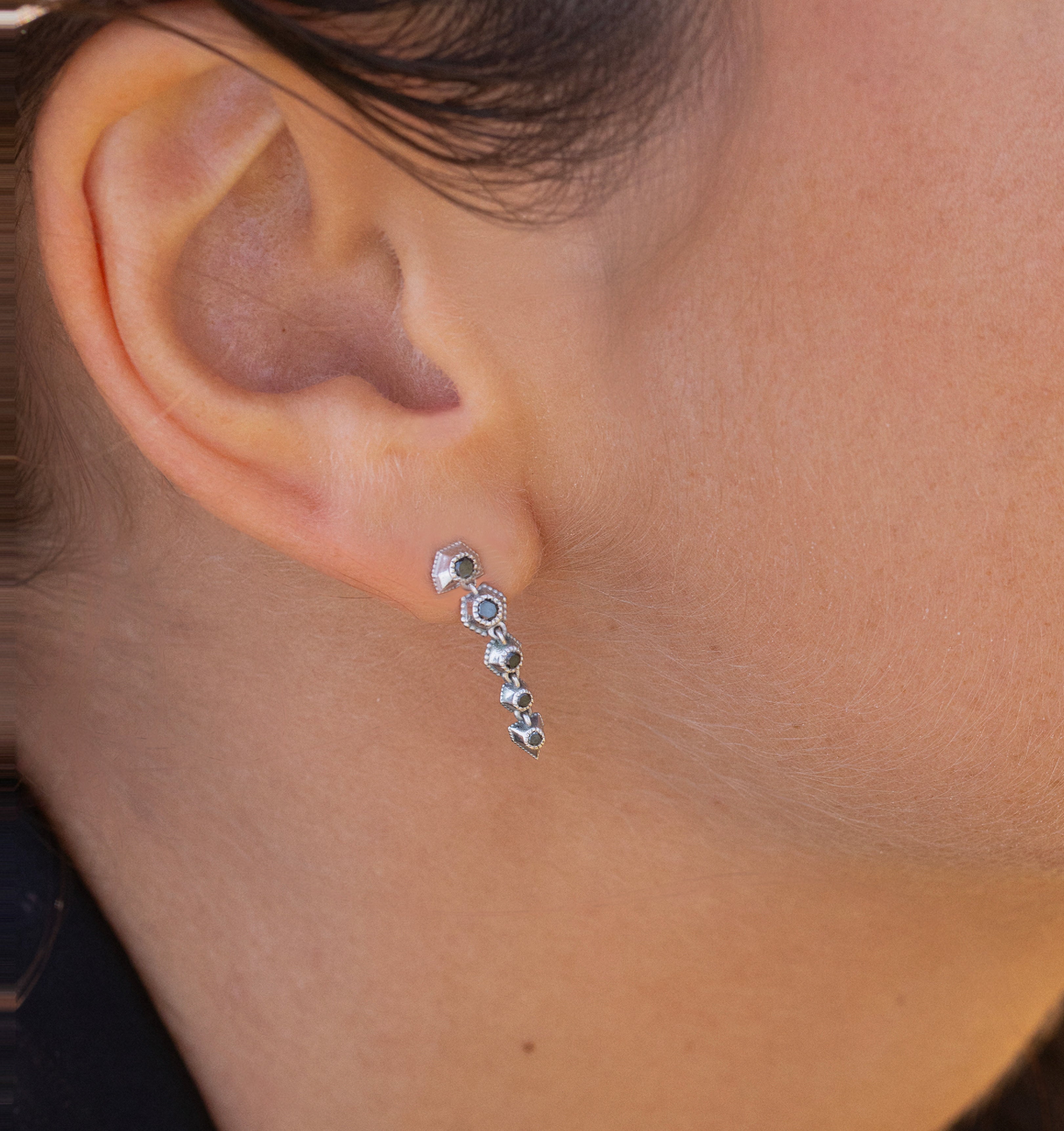 Boucles Stellaires n°5, Argent, Diamants noirs