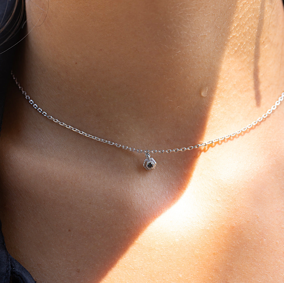 Collier Stellaire, Argent, Diamant Noir