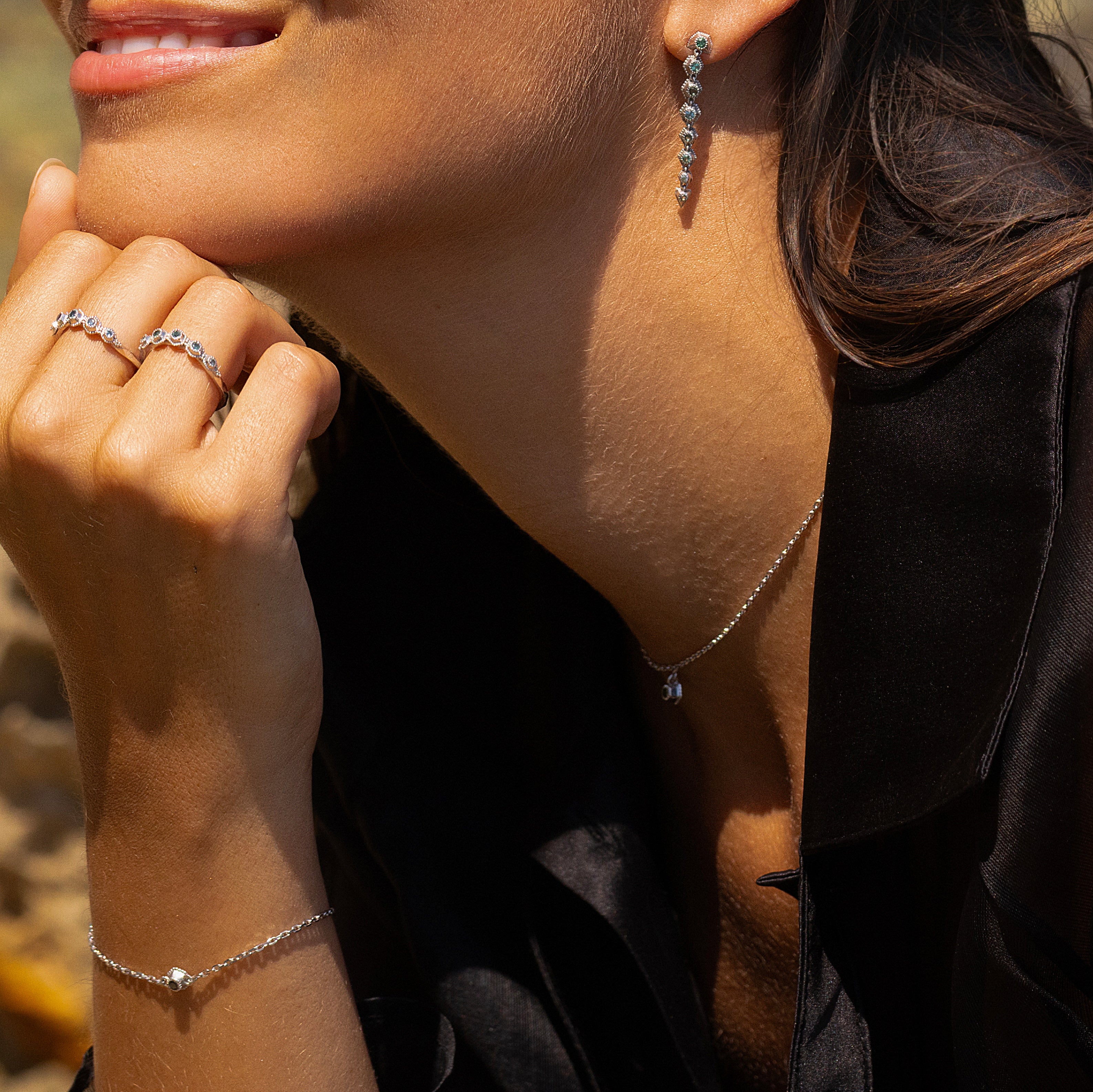 Collier Stellaire, Argent, Diamant Noir