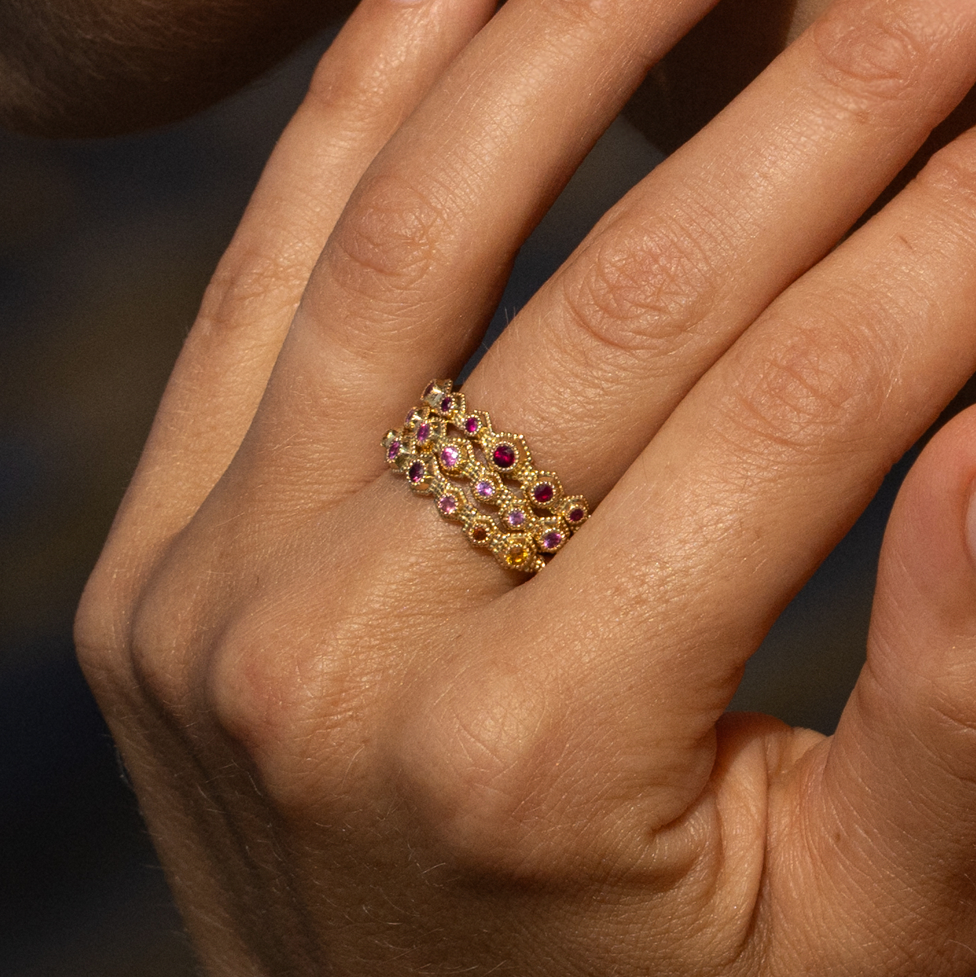Bague Stellaire, Or, Saphir Rose